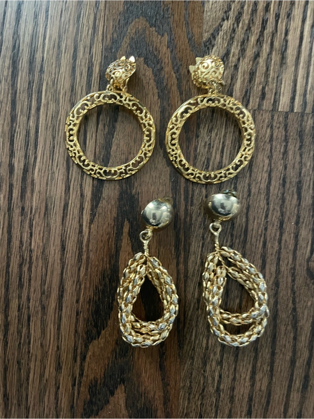 Gold-Tone Textured Hoop and Braided Drop Earrings Set